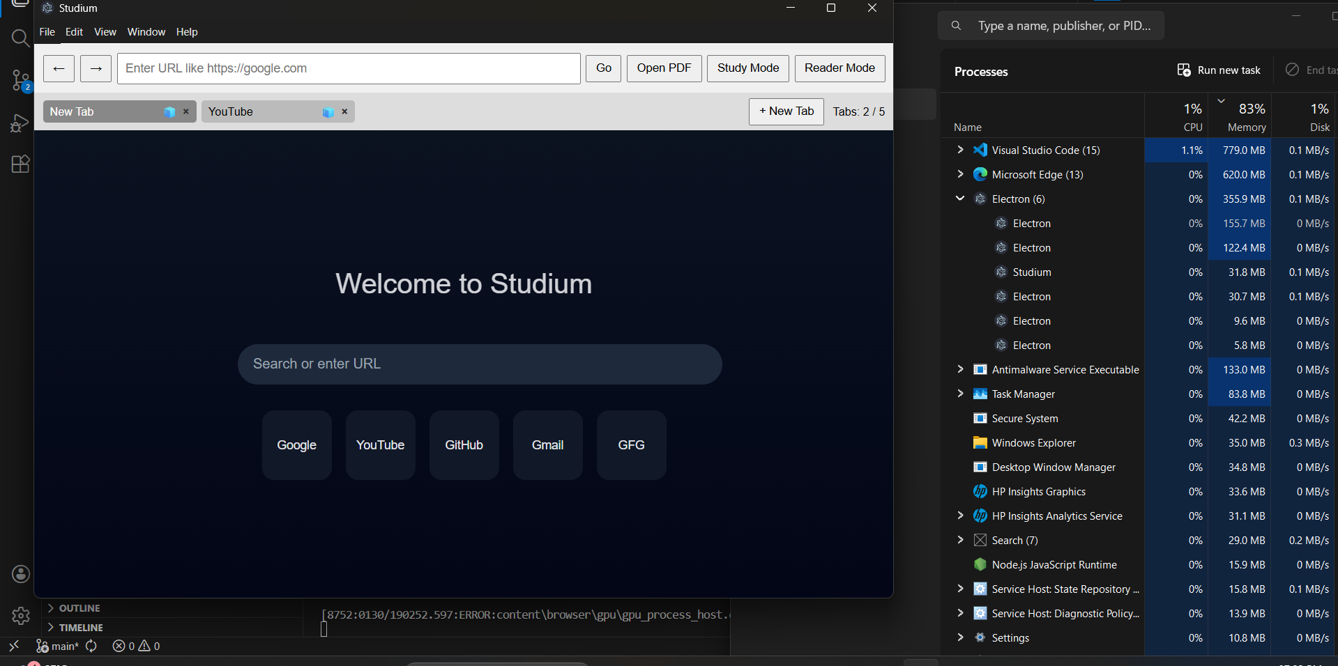 Studium browser interface screenshot